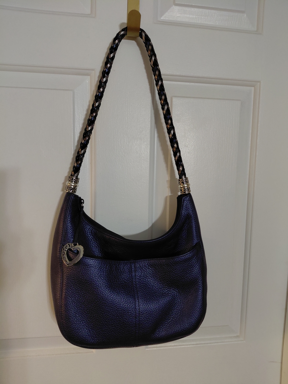 Brighton Purse - Leather Shoulder Bag in Deep Purple with Heart Charm
